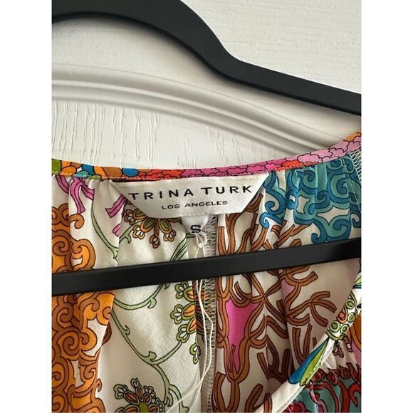 Trina Turk Paisley Flowy Blouse Long Sleeves V Neckline Size S Multicolored - Picture 3 of 6